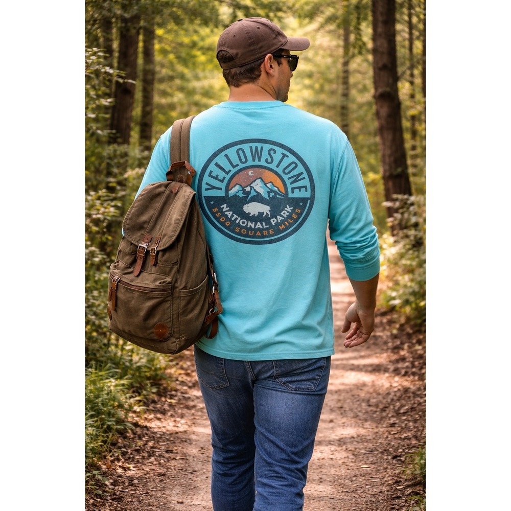 Gildan Yellowstone Teal Long Sleeve‎ 100%Cotton Natural Fiber T-Shirt